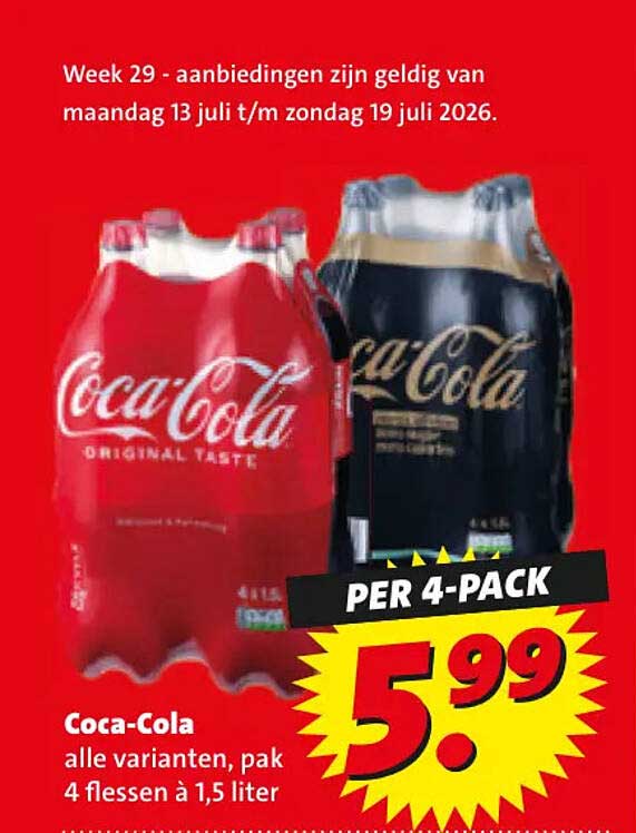 Coca-Cola alle varianten, pak 4 flessen à 1,5 liter PER 4-PACK