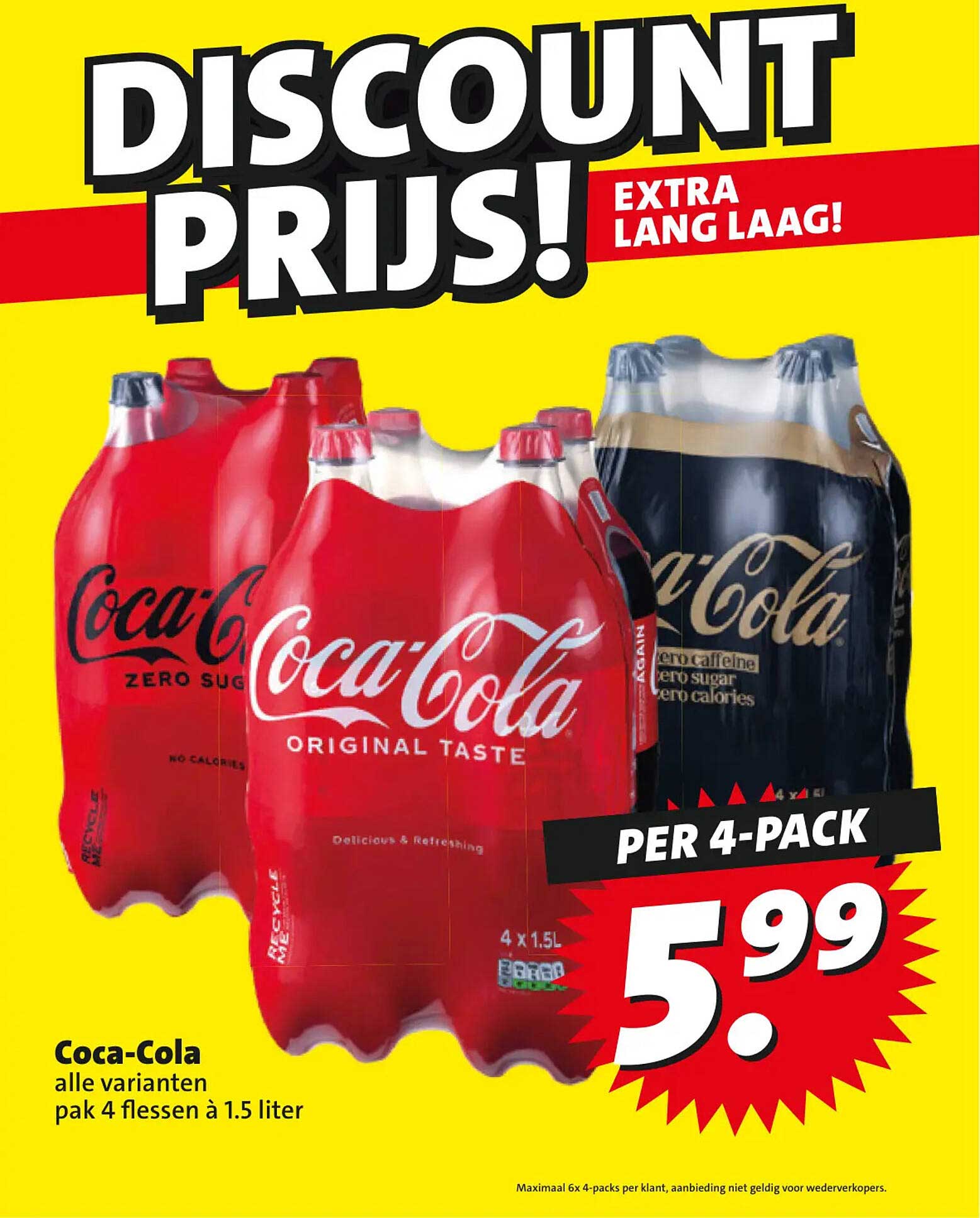 Coca-Cola alle varianten pak 4 flessen à 1.5 liter PER 4-PACK