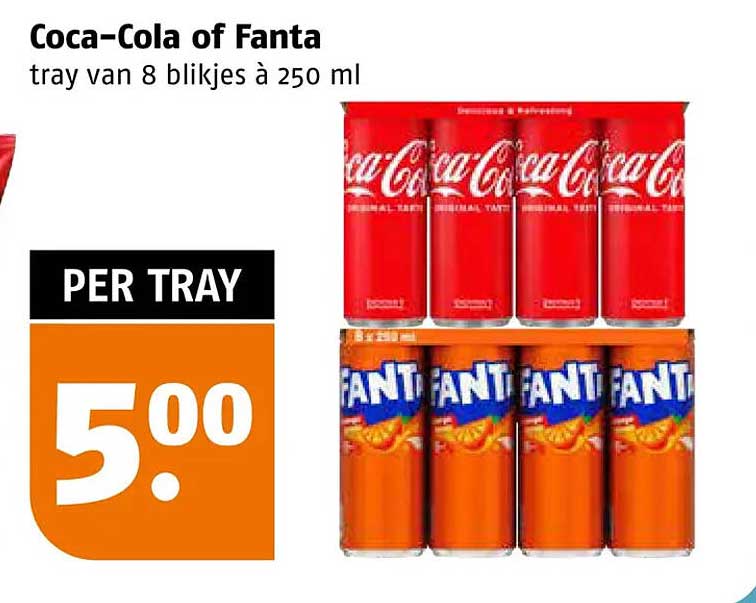 Coca-Cola of Fanta tray van 8 blikjes à 250 ml