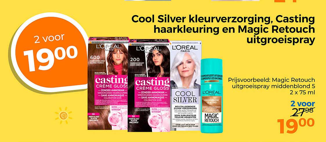 Cool Silver kleurverzorging, Casting haarkleuring en Magic Retouch uitgroeispray