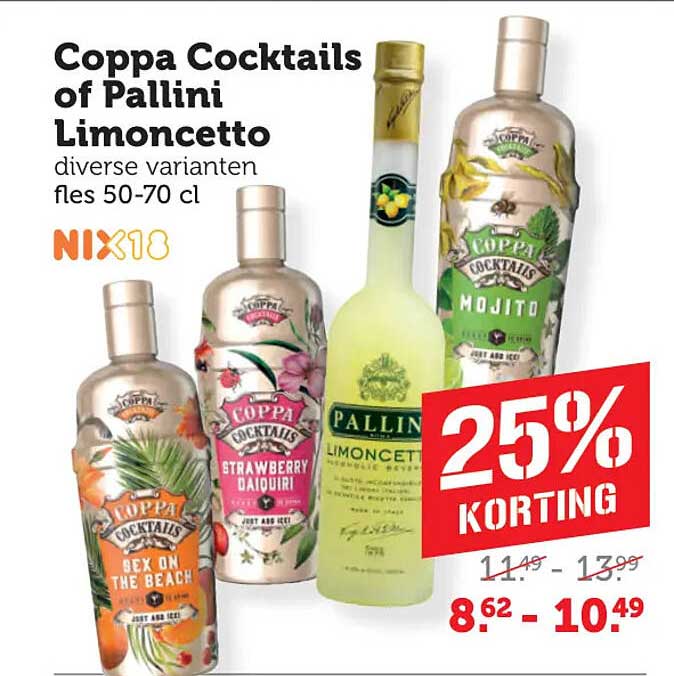 Coppa Cocktails of Pallini Limoncetto diverse varianten fles 50-70 cl 25% KORTING