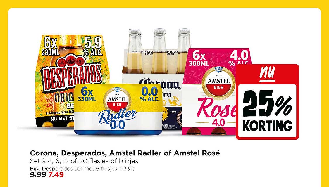 Corona, Desperados, Amstel Radler of Amstel Rosé 25% korting