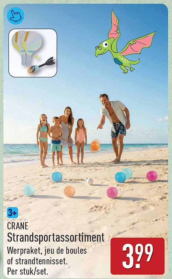 CRANE Strandportassortiment Werpraket, jeu de boules of strandtennisset. Per stuk/set.