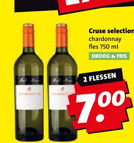 Cruse selection chardonnay fles 750 ml DROOG & FRIS 2 FLESSEN