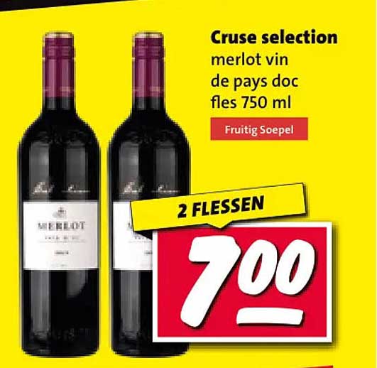 Cruse selection merlot vin de pays doc fles 750 ml 2 FLESSEN