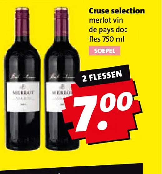 Cruse selection merlot vin de pays doc fles 750 ml 2 flessen