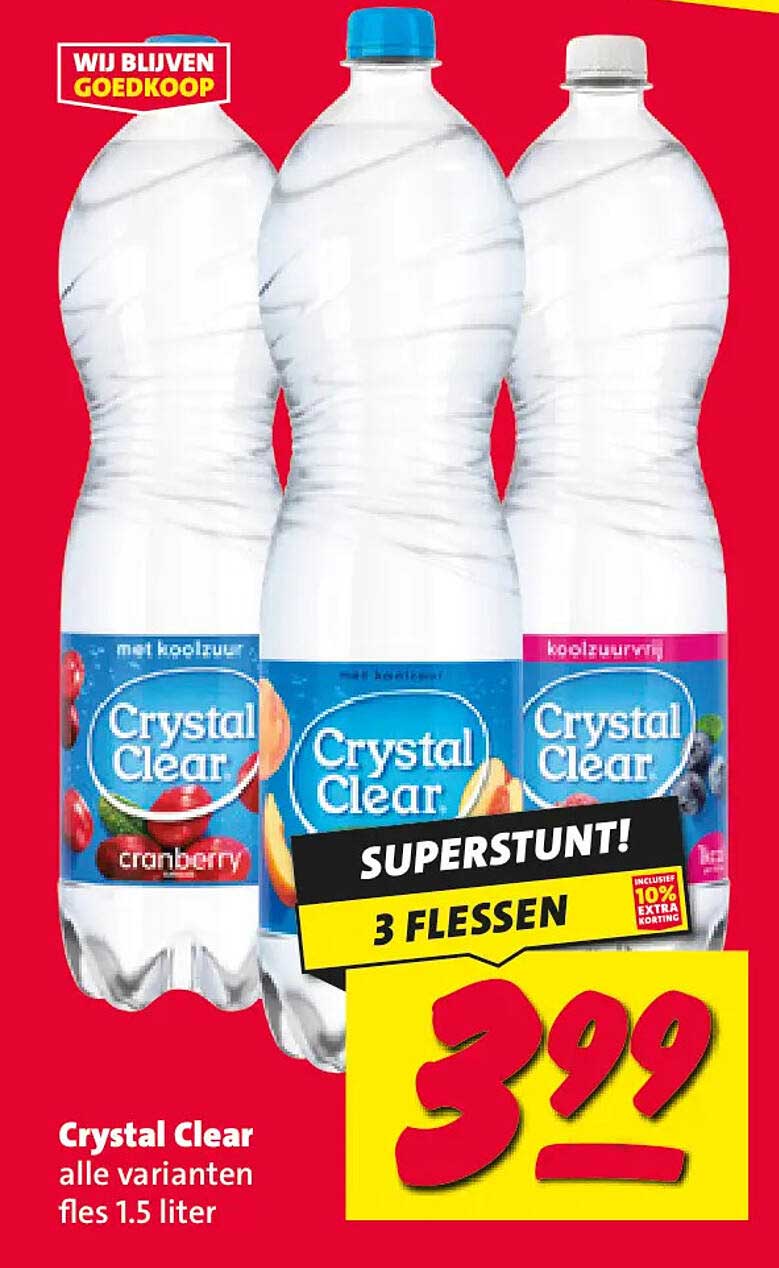 Crystal Clear alle varianten fles 1.5 liter SUPERSTUNT! 3 FLESSEN