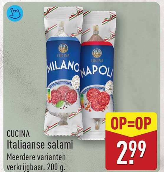 CUCINA Italiaanse salami Meerdere varianten verkrijgbaar. 200 g. OP=OP