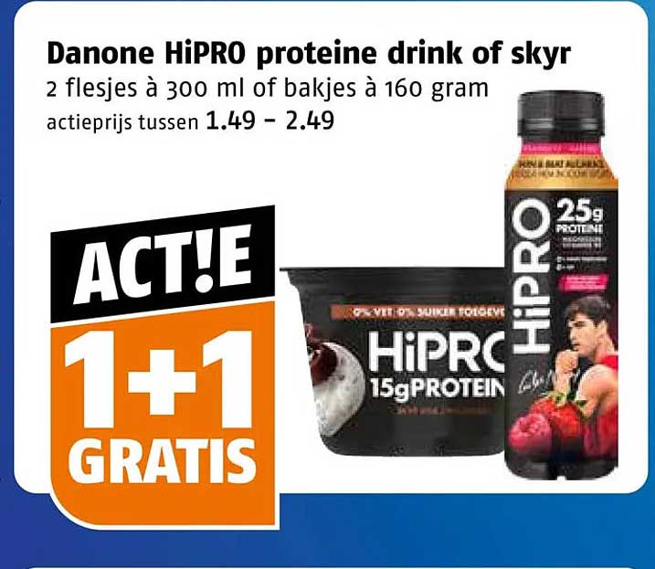 Danone HiPRO proteine drink of skyr 1+1 gratis