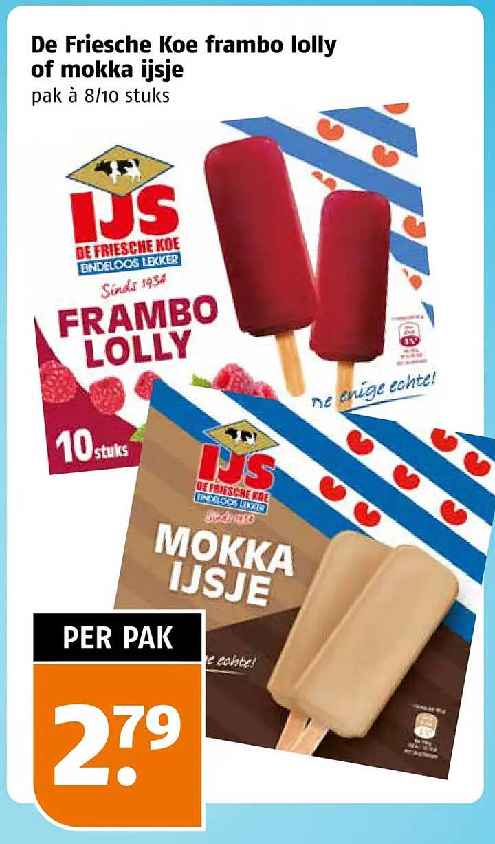 De Friesche Koe frambo lolly of mokka ijsje pak à 8/10 stuks