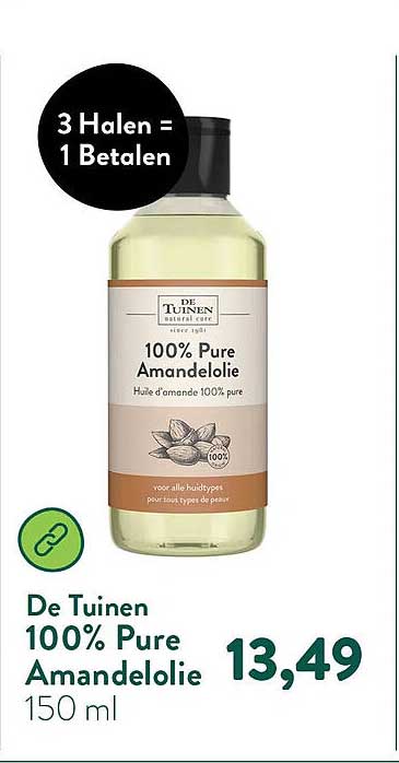 De Tuinen 100% Pure Amandelolie 150 ml 3 Halen = 1 Betalen