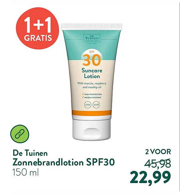 De Tuinen Zonnebrandlotion SPF30 150 ml 1+1 gratis