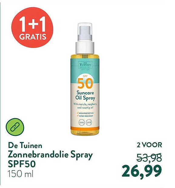 De Tuinen Zonnebrandolie Spray SPF50 150 ml 1+1 GRATIS