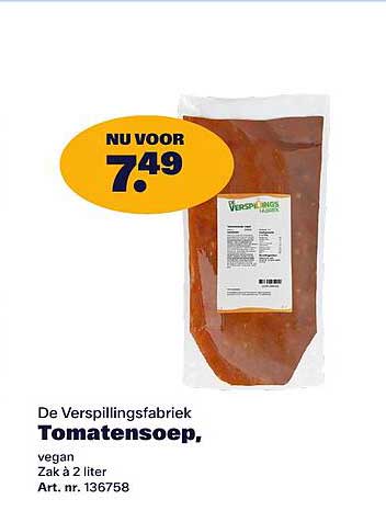 De Verspillingsfabriek Tomatensoep, vegan Zak à 2 liter Art. nr. 136758