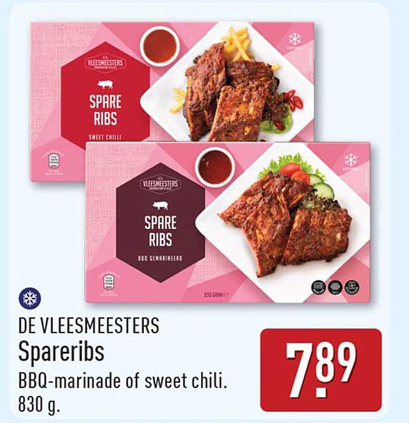 DE VLEESMEESTERS Spareribs BBQ-marinade of sweet chili. 830 g.