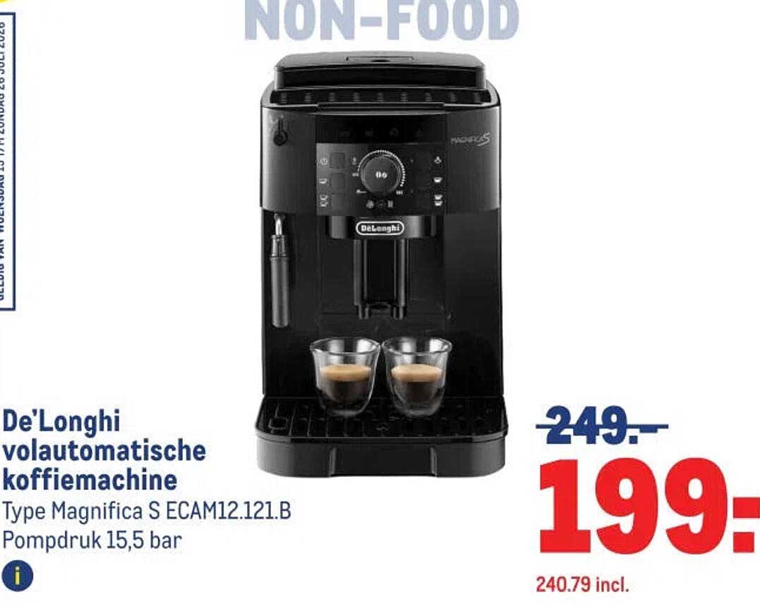 De'Longhi volautomatische koffiemachine Type Magnifica S ECAM12.121.B Pompdruk 15,5 bar
