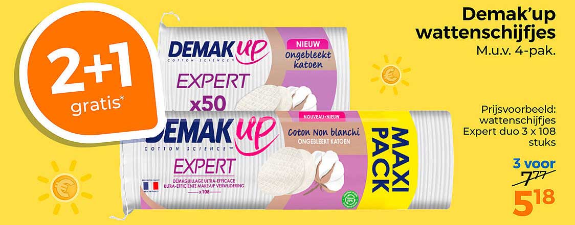Demak'up wattenschijfjes 2+1 gratis*