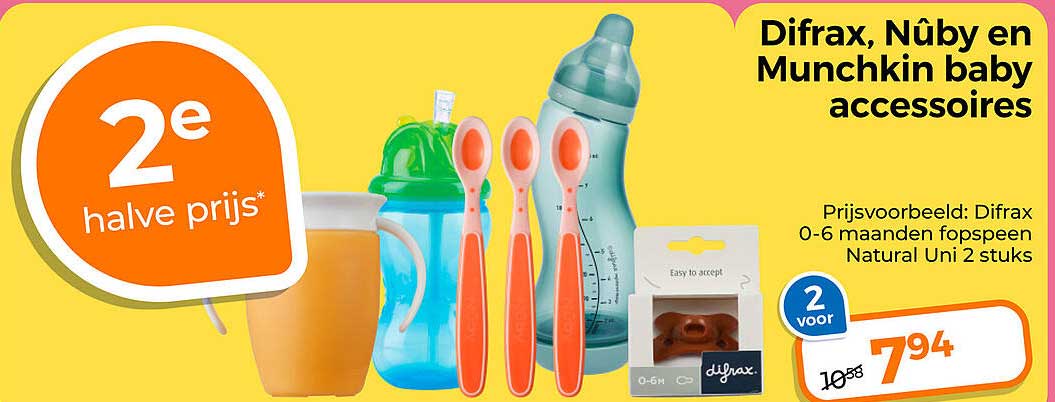 Difrax, Nûby en Munchkin baby accessoires 2e halve prijs