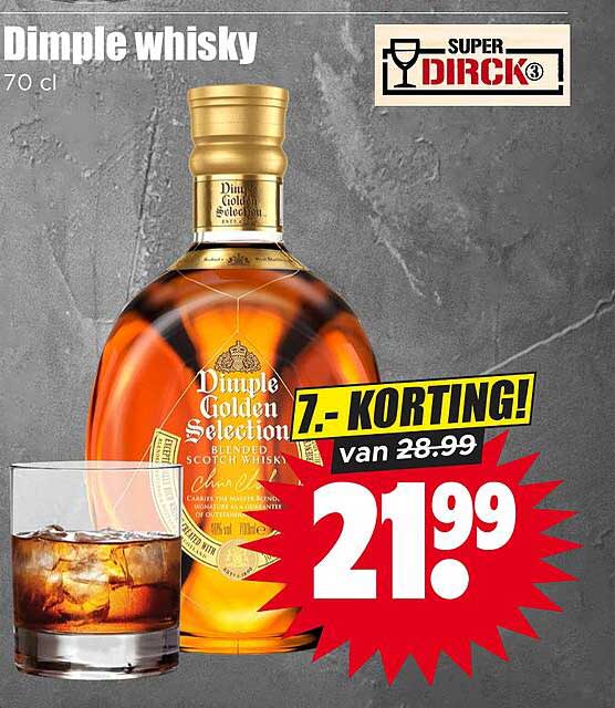 Dimple whisky 70 cl 7.- KORTING!