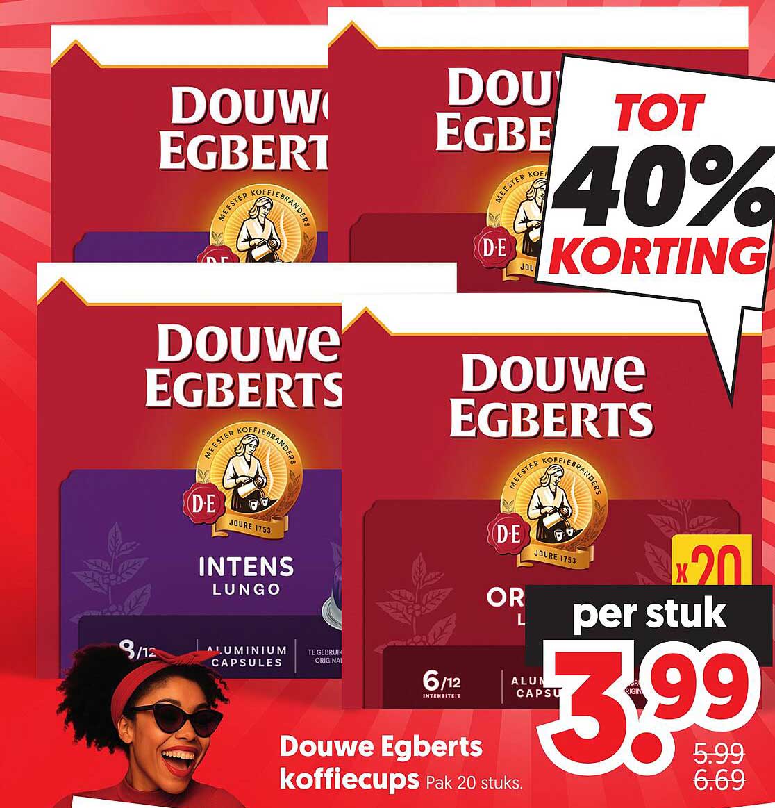 Douwe Egberts koffiecups Pak 20 stuks. TOT 40% KORTING
