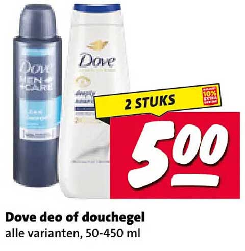 Dove deo of douchegel alle varianten, 50-450 ml 2 STUKS 5.00
