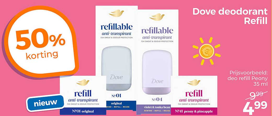 Dove deodorant Refill 50% korting