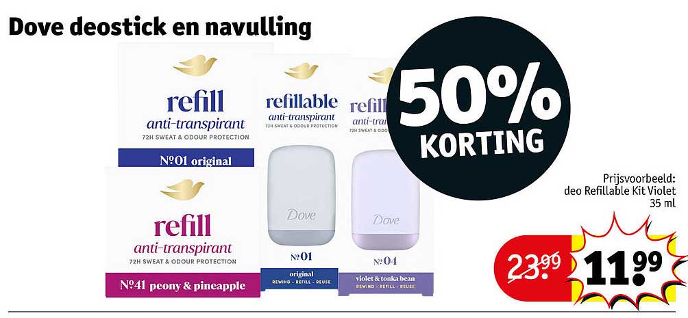 Dove deostick en navulling 50% KORTING