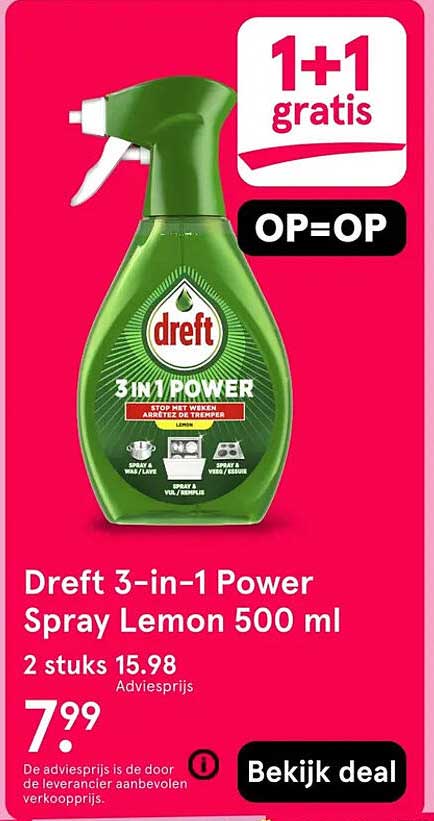 Dreft 3-in-1 Power Spray Lemon 500 ml 1+1 gratis