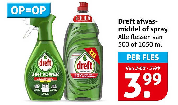 Dreft afwasmiddel of spray Alle flessen van 500 of 1050 ml PER FLES