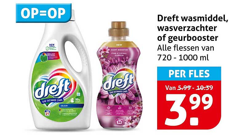 Dreft wasmiddel, wasverzachter of geurbooster Alle flessen van 720 - 1000 ml PER FLES