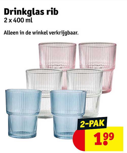 Drinkglas rib 2 x 400 ml 2-PAK