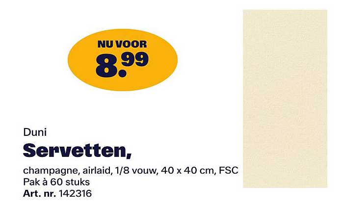 Duni Servetten, champagne airlaid, 1/8 vouw, 40 x 40 cm, FSC Pak à 60 stuks
