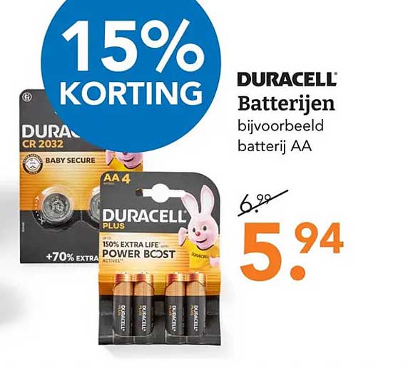 DURACELL Batterijen bijvoorbeeld batterij AA 15% KORTING