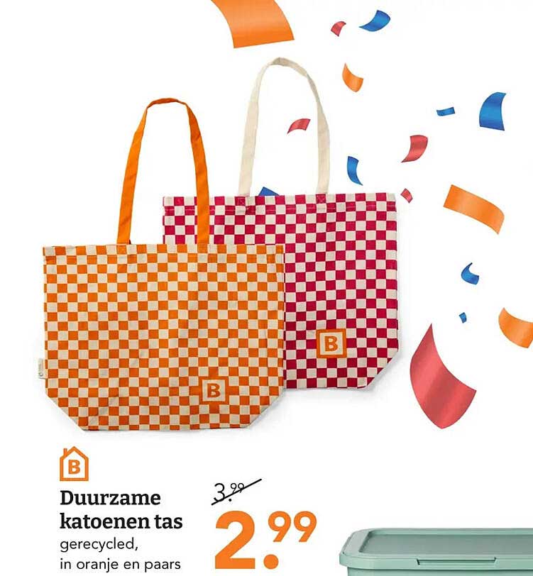 Duurzame katoenen tas gerecycled, in oranje en paars