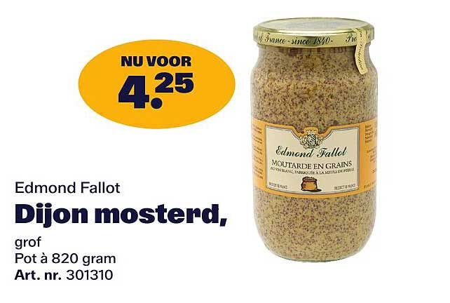 Edmond Fallot Dijon mosterd, grof Pot à 820 gram Art. nr. 301310