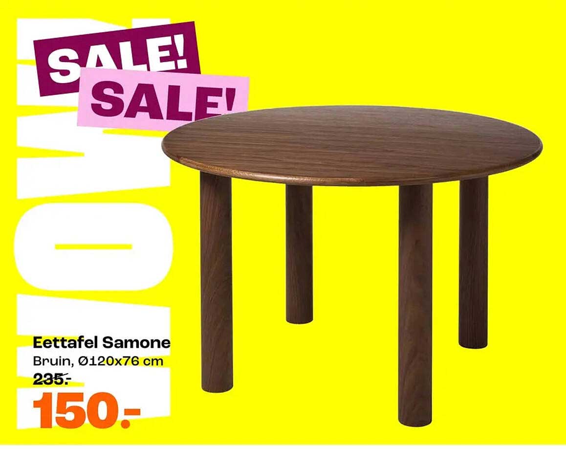 Eettafel Samone Bruin, Ø120x76 cm SALE!