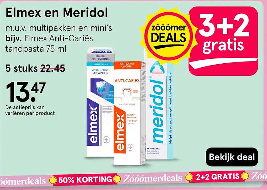 Elmex en Meridol 3+2 gratis