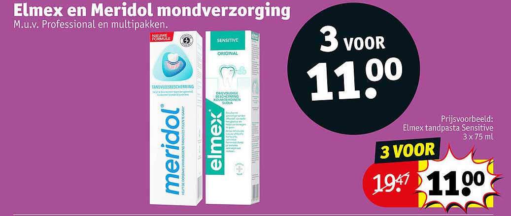 Elmex en Meridol mondverzorging m.u.v. Professional en multipakken. 3 voor 11.00