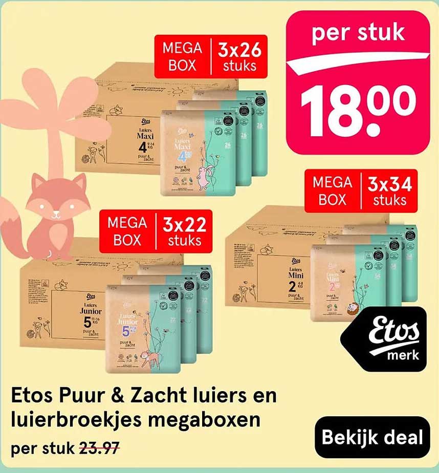 Etos Puur & Zacht luiers en luierbroekjes megaboxen