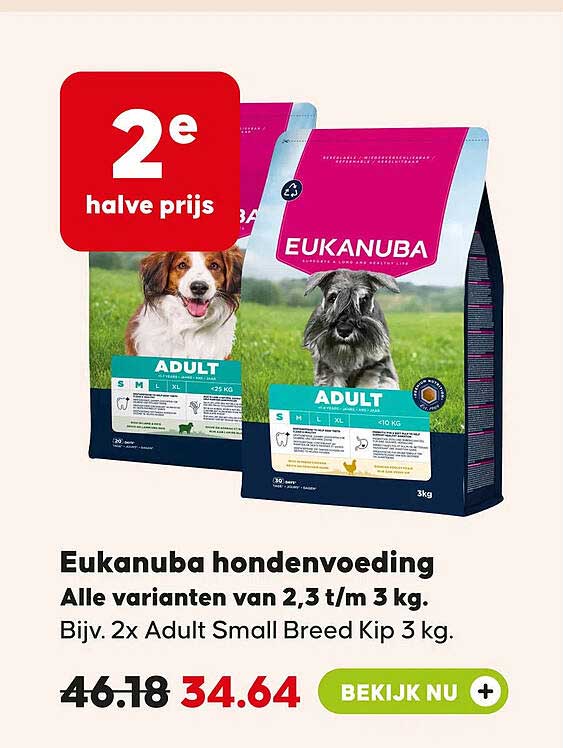 Eukanuba hondenvoeding 2e halve prijs