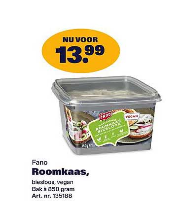 Fano Roomkaas, biesloos, vegan Bak à 850 gram Art. nr. 135188