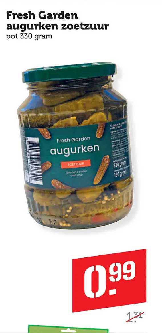 Fresh Garden augurken zoetzuur pot 330 gram