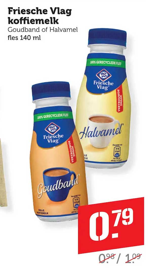 Friesche Vlag koffiemelk Goudband of Halvamel fles 140 ml