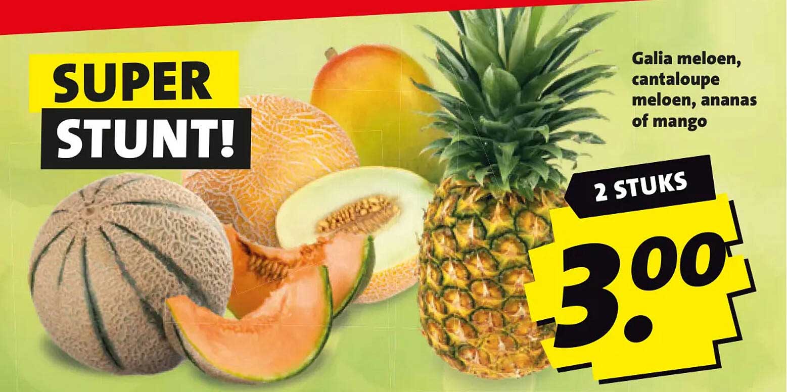 Galia meloen, cantaloupe meloen, ananas of mango 2 STUKS