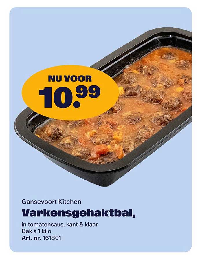 Gansevoort Kitchen Varkensgehaktbal, in tomatensaus, kant & klaar Bak à 1 kilo