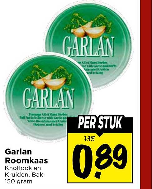 Garlan Roomkaas Knoflook en Kruiden. Bak 150 gram