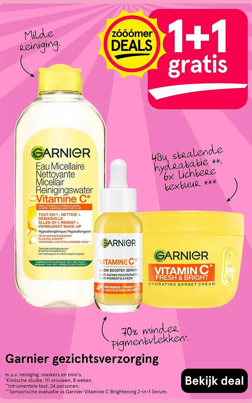 Garnier gezichtsverzorging 1+1 gratis