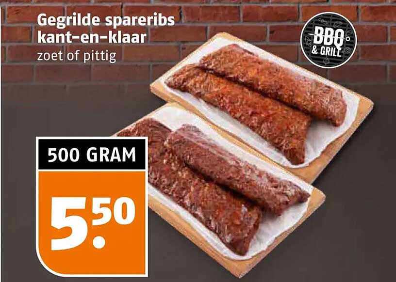 Gegrilde spareribs kant-en-klaar zoet of pittig
