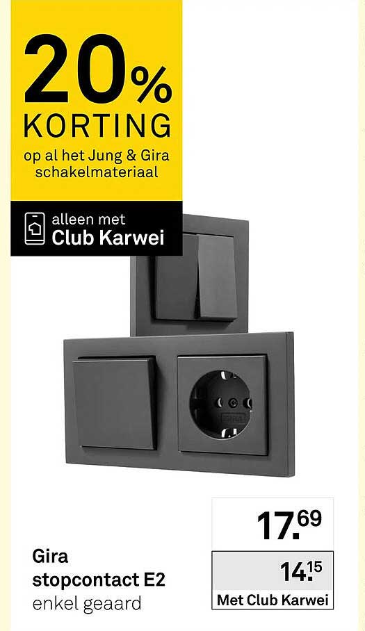 Gira stopcontact E2 enkel geaard 20% KORTING