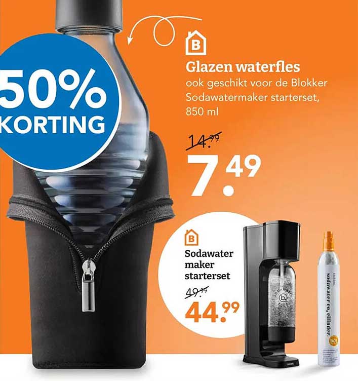 Glazen waterfles ook geschikt voor de Blokker Sodawatermaker startersset, 850 ml